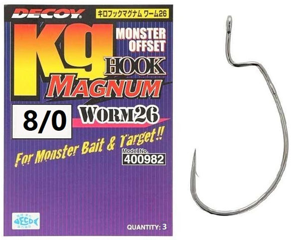 decoy fishing hooks Worm 26 KG Magnum 8/0 supreme Best Bass Lures in Model:EXW50/2 RH-GR